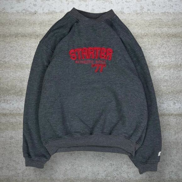 STARTER Other - Vintage Starter Sweatshirt Dark Grey Cotton Pullover Red Spellout Logo 90s